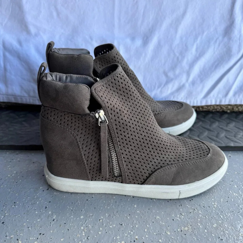 Madden Girl Gray Perforated Slip-On Wedge Sneakers, Size 8.5 Women's